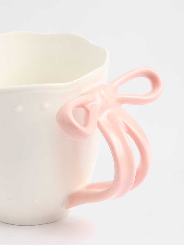 Westside Home White Ribbon Ceramic Mug
