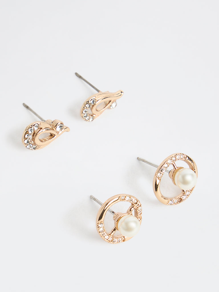 Westside Accessories Gold Embellished Stud Earrings - Pack of 2