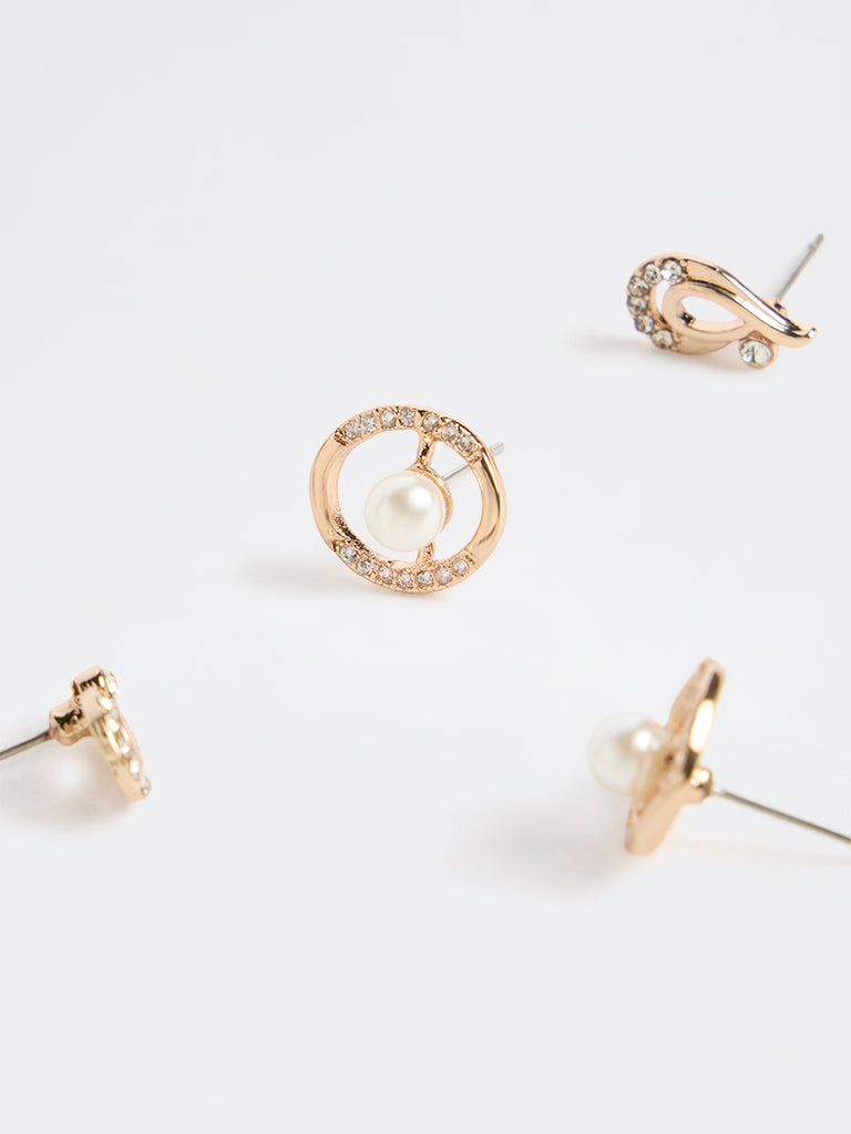 Westside Accessories Gold Embellished Stud Earrings - Pack of 2