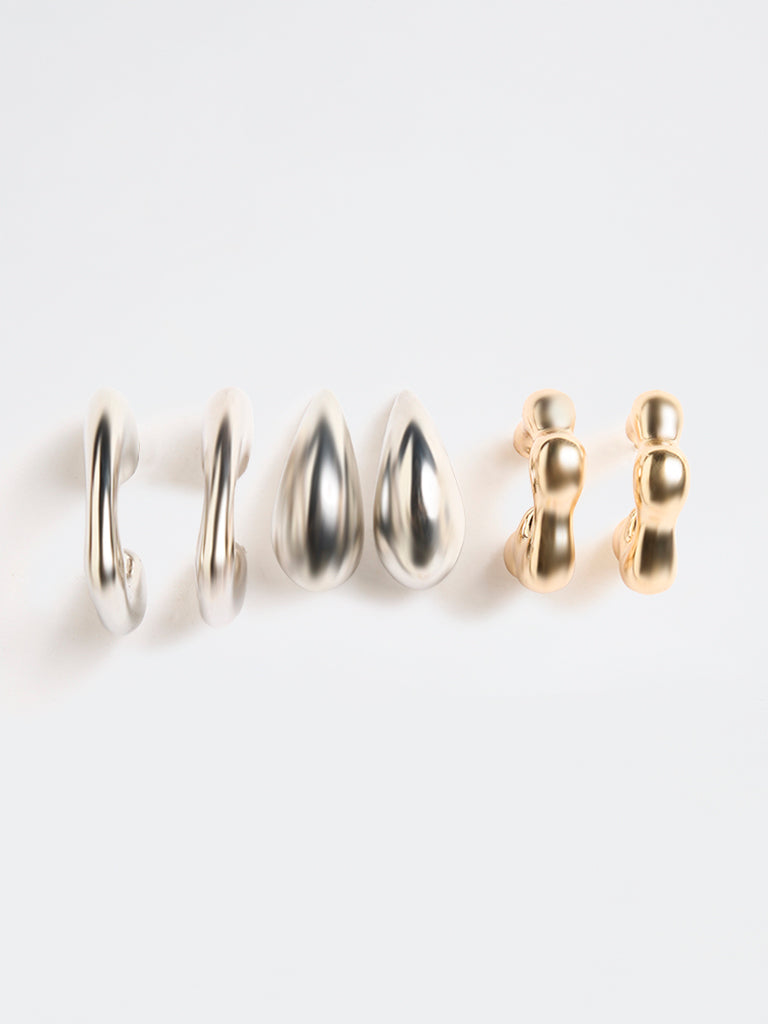 Westside Accessories Silver and Gold Multi Hoop Earrings - Pack of 3