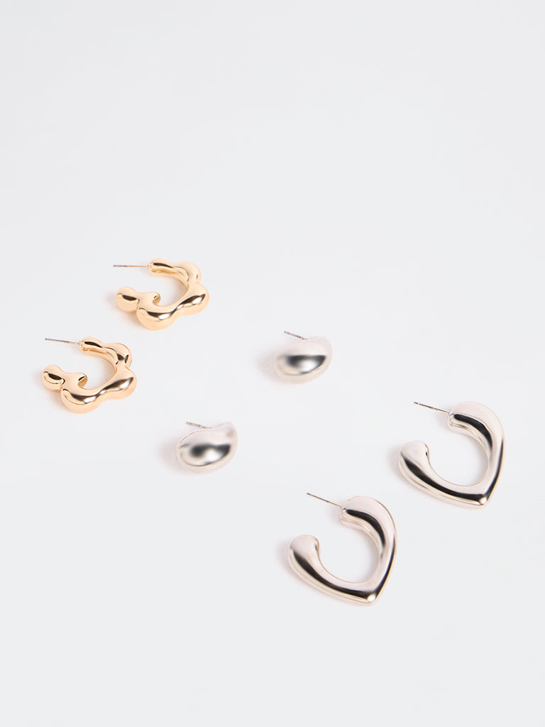 Westside Accessories Silver and Gold Multi Hoop Earrings - Pack of 3