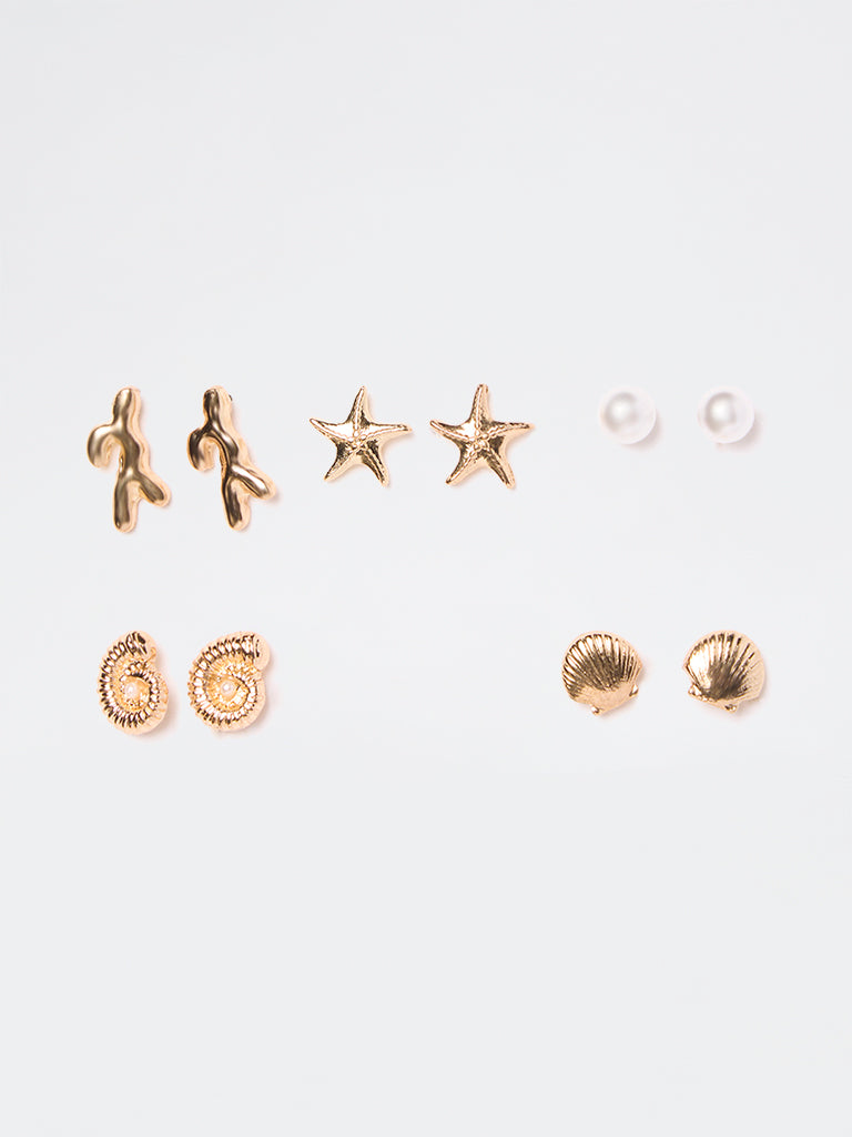 Westside Accessories Gold Multi Stud Earrings - Pack of 5