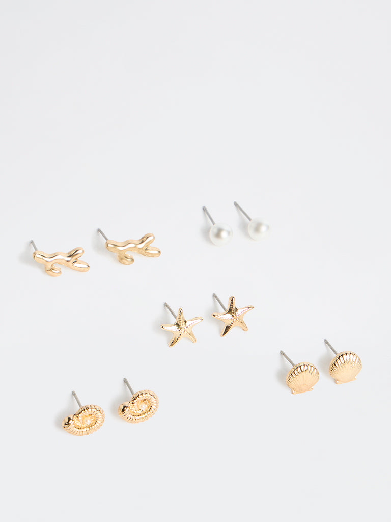Westside Accessories Gold Multi Stud Earrings - Pack of 5