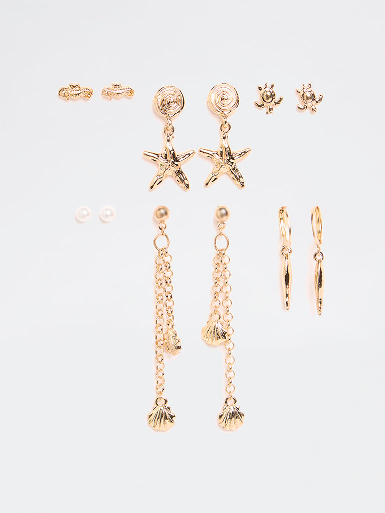 Westside Accessories Gold Studs and Dangler Earrings - Pack of 6