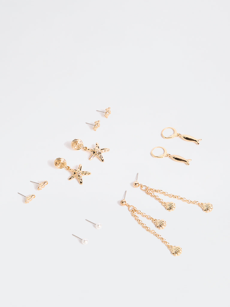 Westside Accessories Gold Studs and Dangler Earrings - Pack of 6