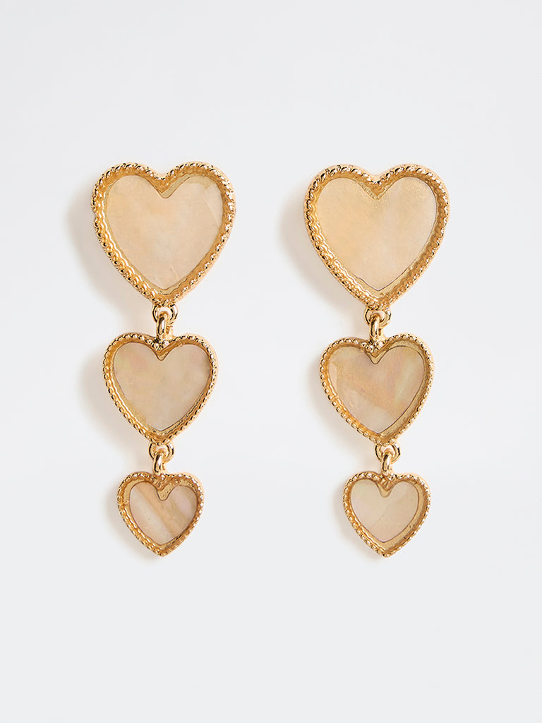 Westside Accessories Cream Heart Design Dangler Earrings