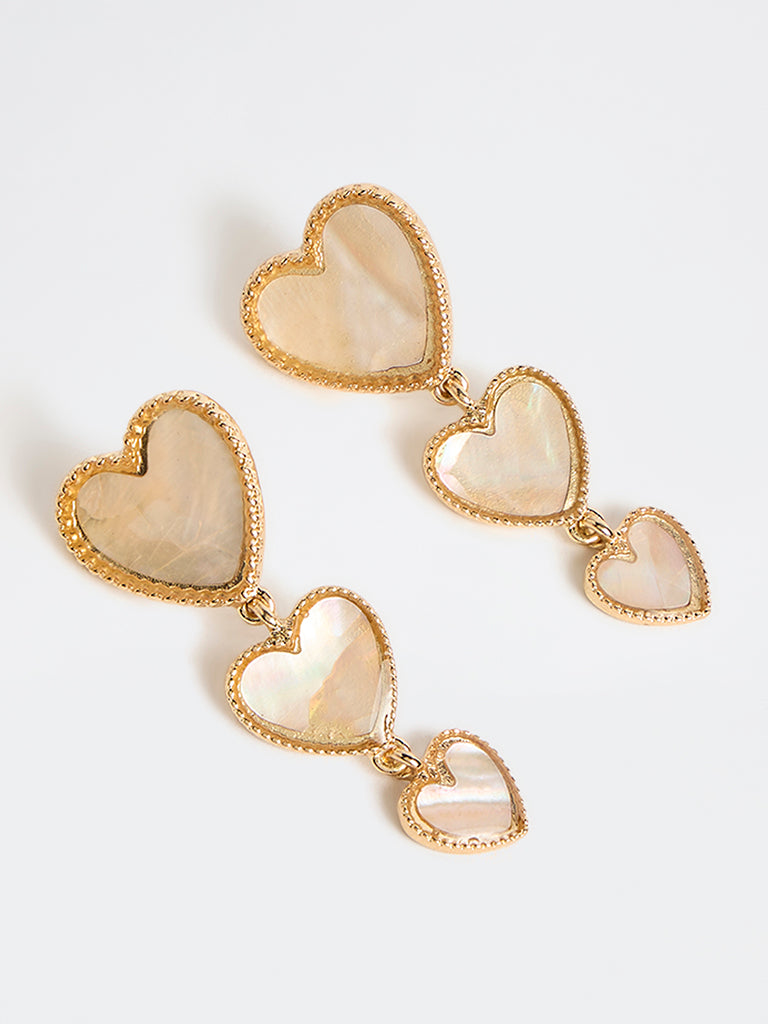 Westside Accessories Cream Heart Design Dangler Earrings
