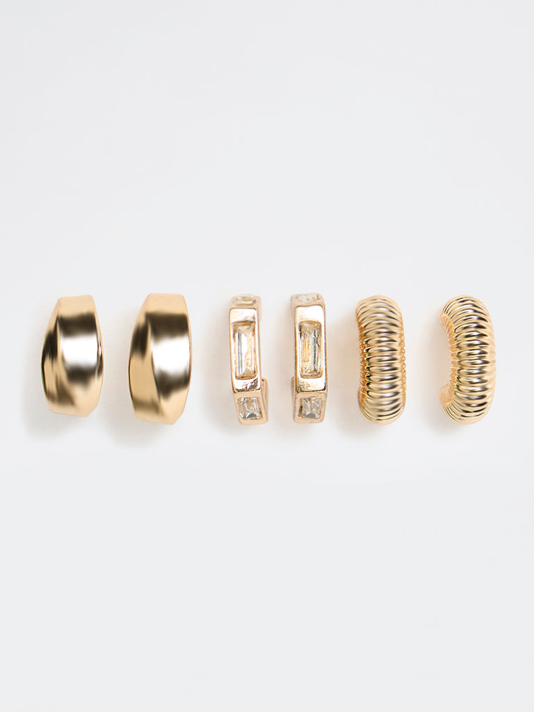 Westside Accessories Gold Multi Hoops Earrings - Pack of 3