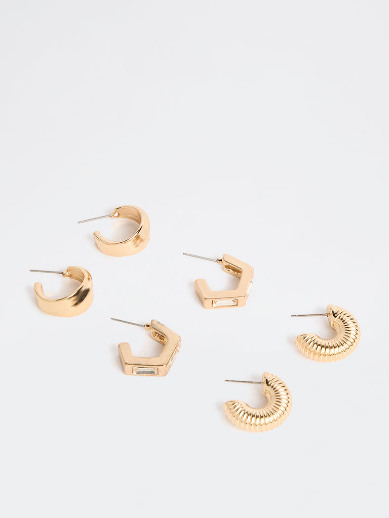 Westside Accessories Gold Multi Hoops Earrings - Pack of 3