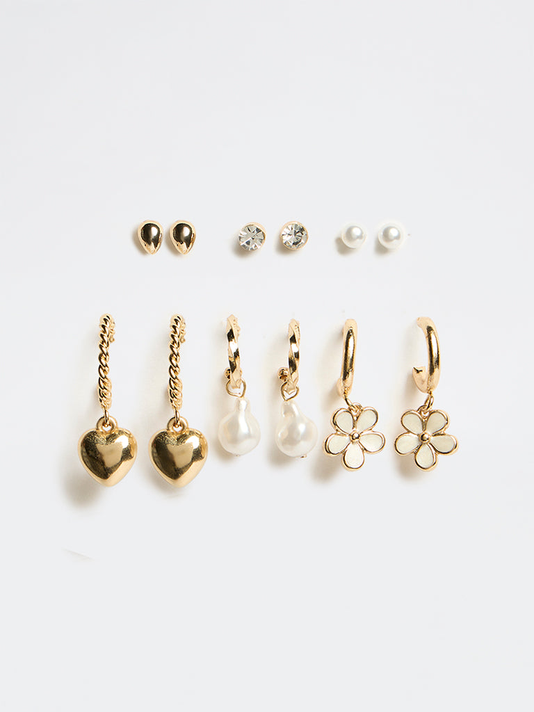 Westside Accessories Gold Floral Fancy Earrings - Pack of 6