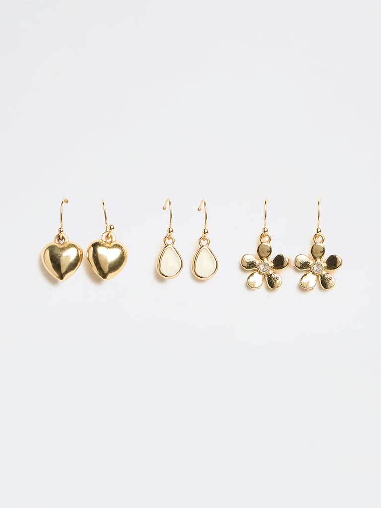 Westside Accessories Gold Charm Drop Earrings - Pack of 3