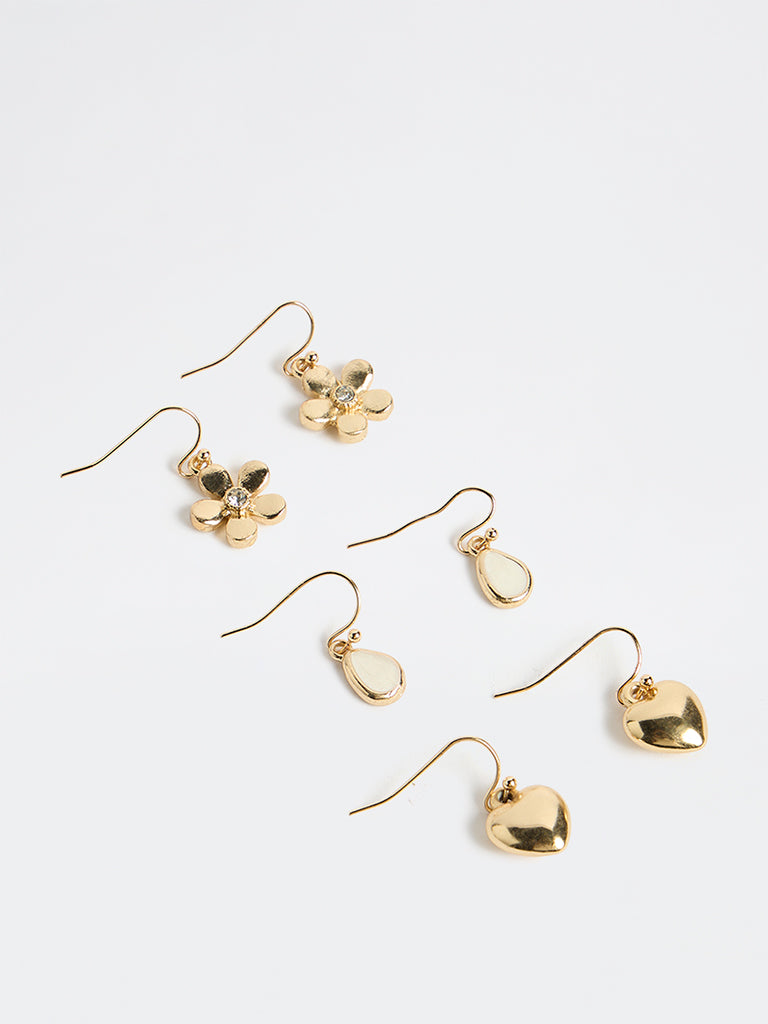 Westside Accessories Gold Charm Drop Earrings - Pack of 3