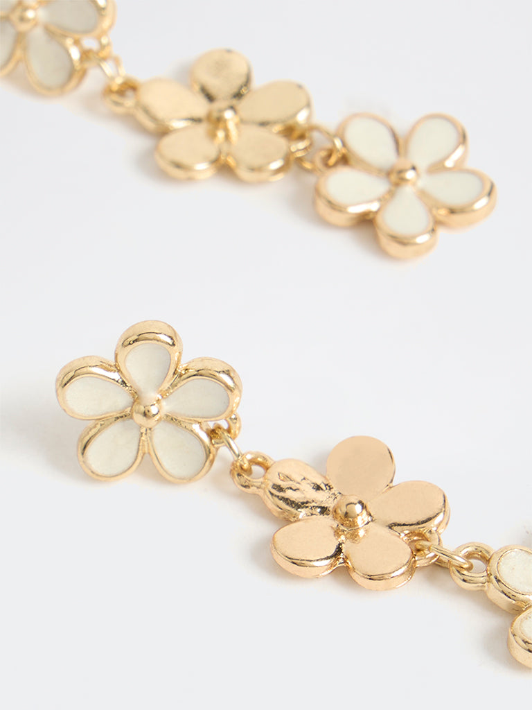 Westside Accessories Gold White Floral Dangler Earrings