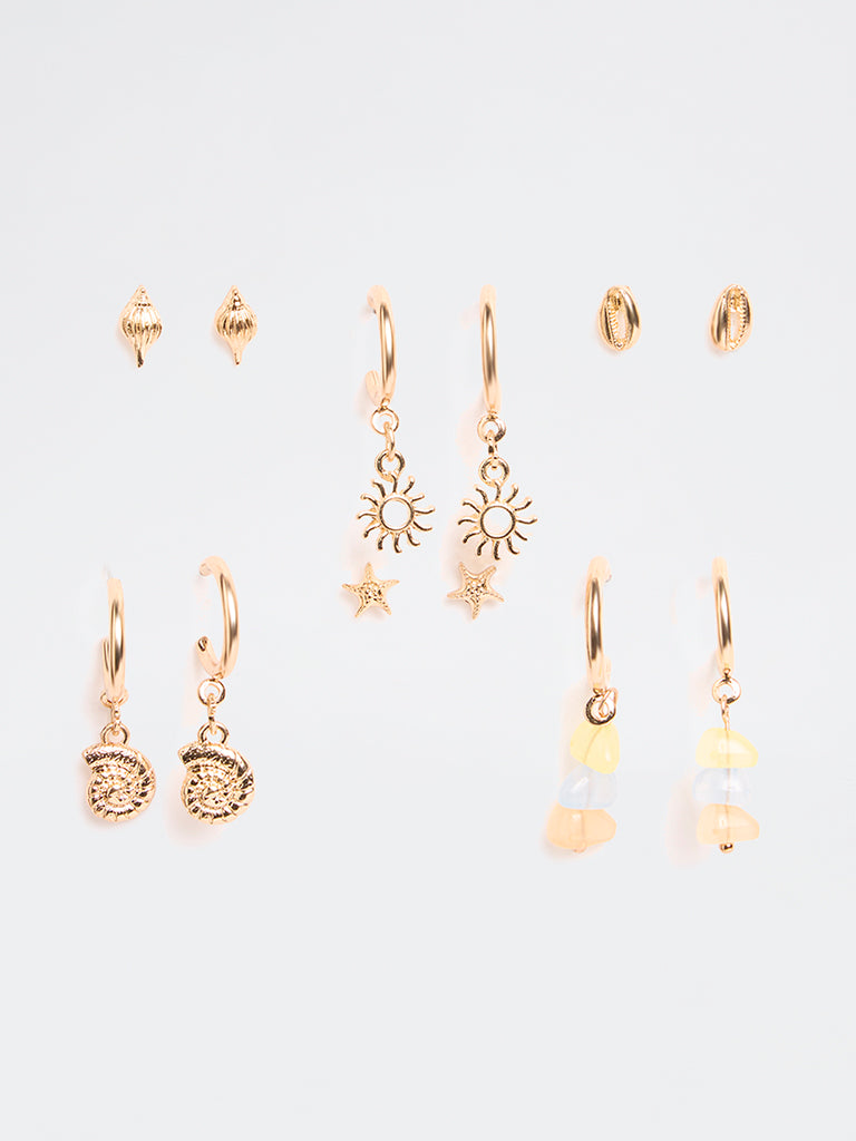 Westside Accessories Gold Studs and Hoops Earrings - Pack of 6