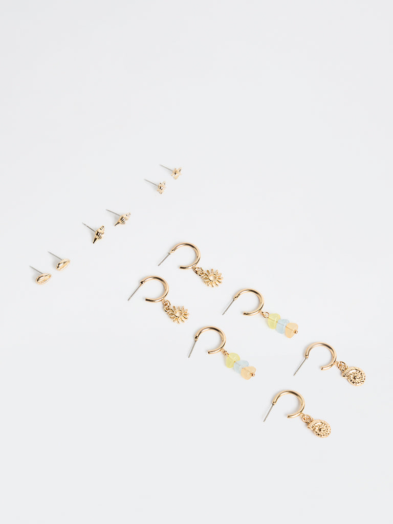 Westside Accessories Gold Studs and Hoops Earrings - Pack of 6