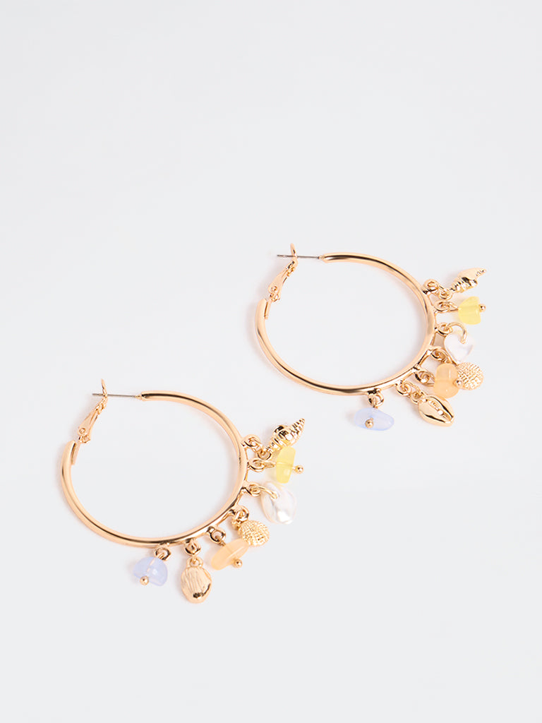 Westside Accessories Gold Multi-Charm Hoop Earrings