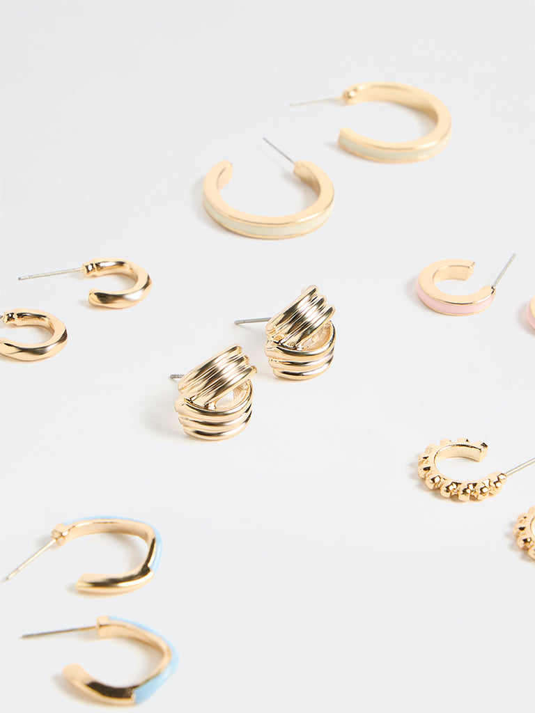 Westside Accessories Gold Textured Hoops Earrings - Pack of 6