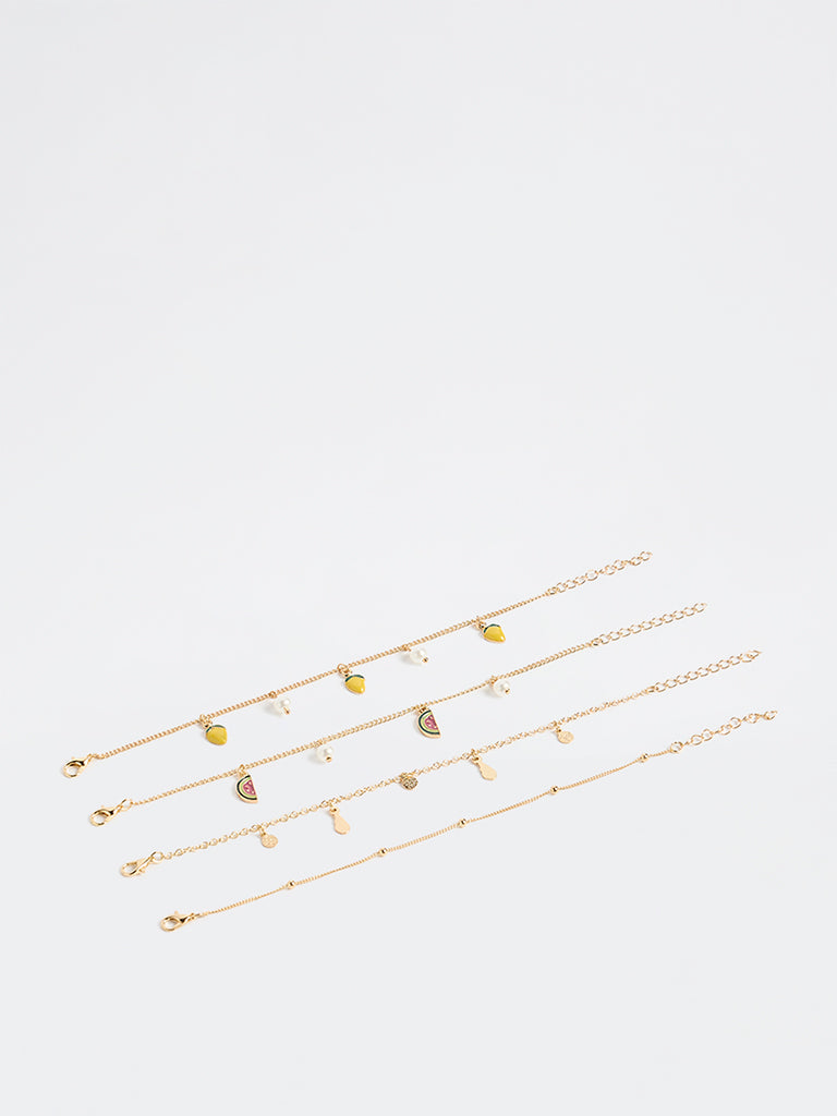 Westside Accessories Gold Fruit Charm Bracelets - Pack of 4