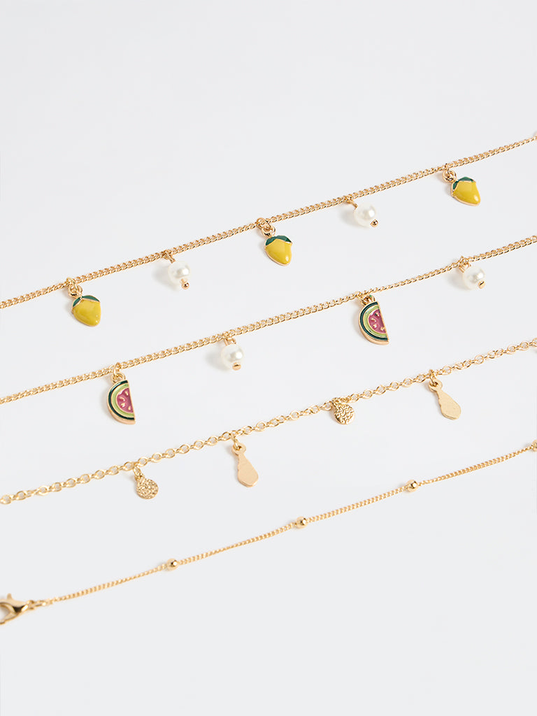 Westside Accessories Gold Fruit Charm Bracelets - Pack of 4