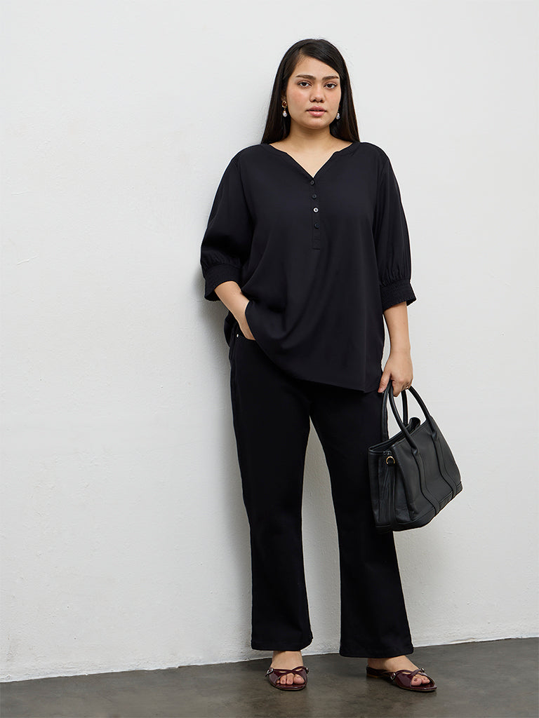 Gia Black Solid Blouse