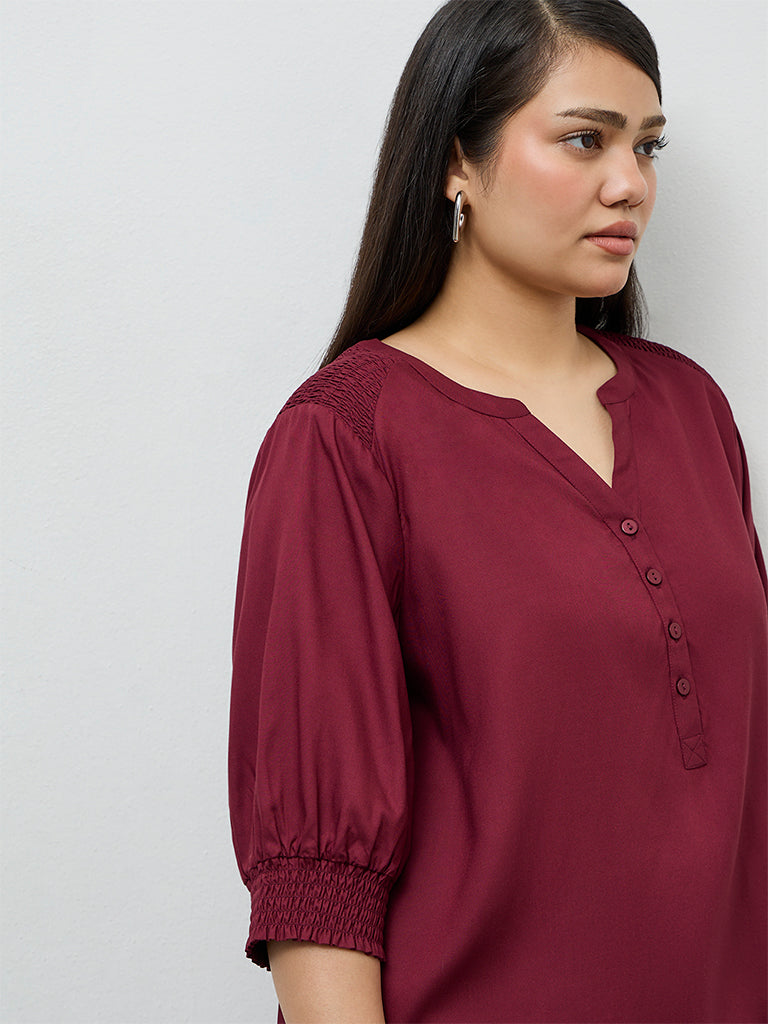 Gia Wine Smocked Detail Blouse