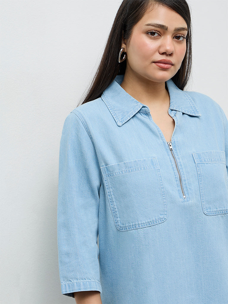 Gia Light Blue Washed Denim Blouse