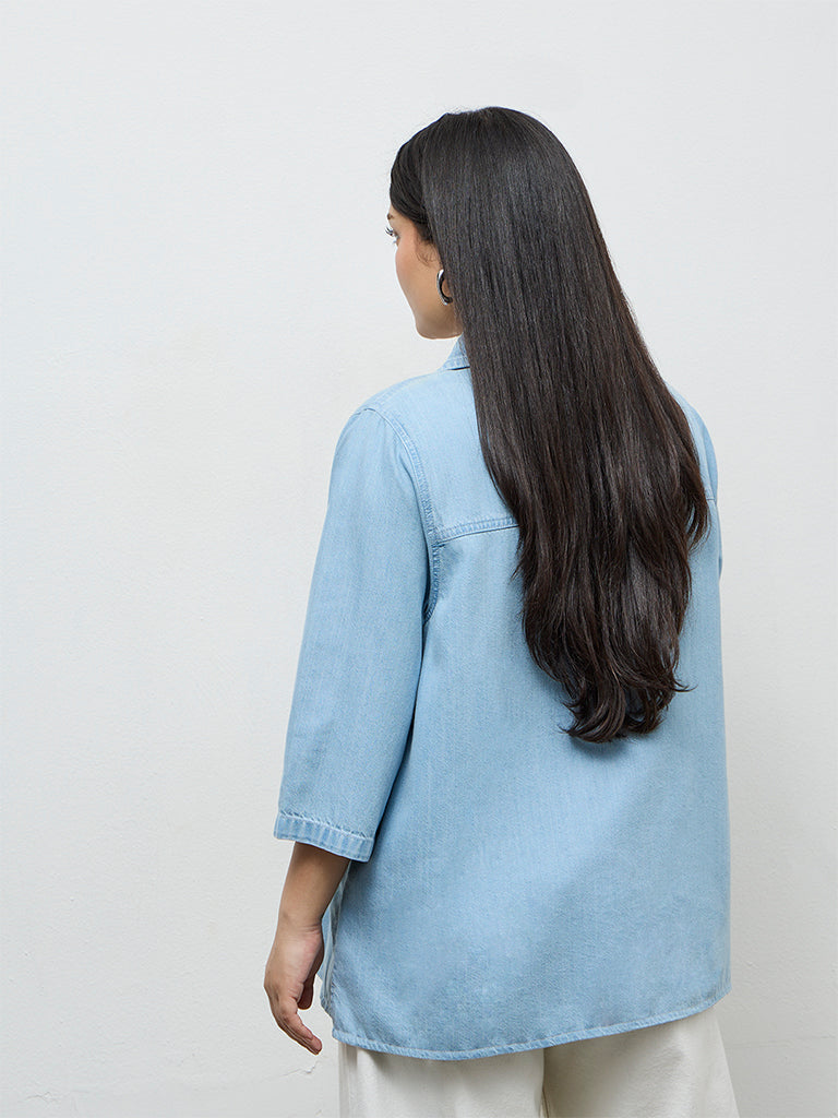 Gia Light Blue Washed Denim Blouse