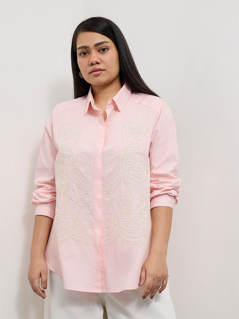 Gia Pink Embroidered Cotton Shirt