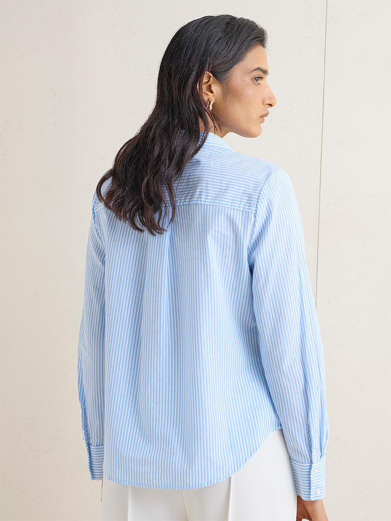 Wardrobe Light Blue Embellished Cotton Blouse
