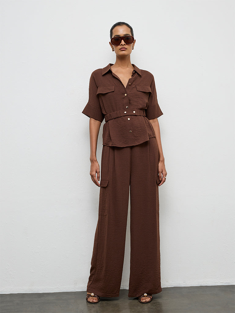 Wardrobe Dark Brown Crinkle-Textured Blouse