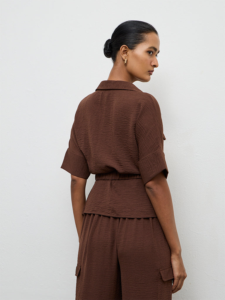 Wardrobe Dark Brown Crinkle-Textured Blouse