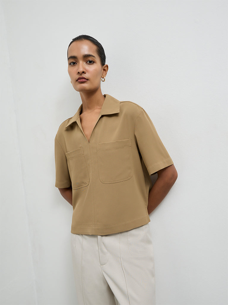 Wardrobe Khaki Solid Blouse