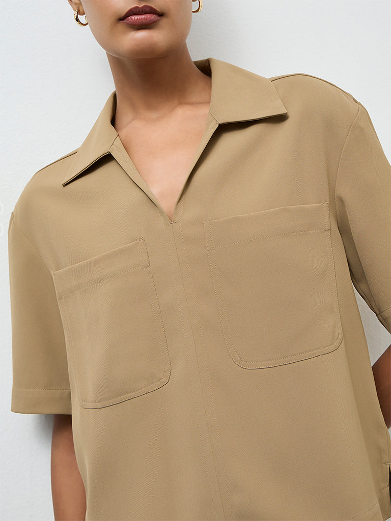 Wardrobe Khaki Solid Blouse