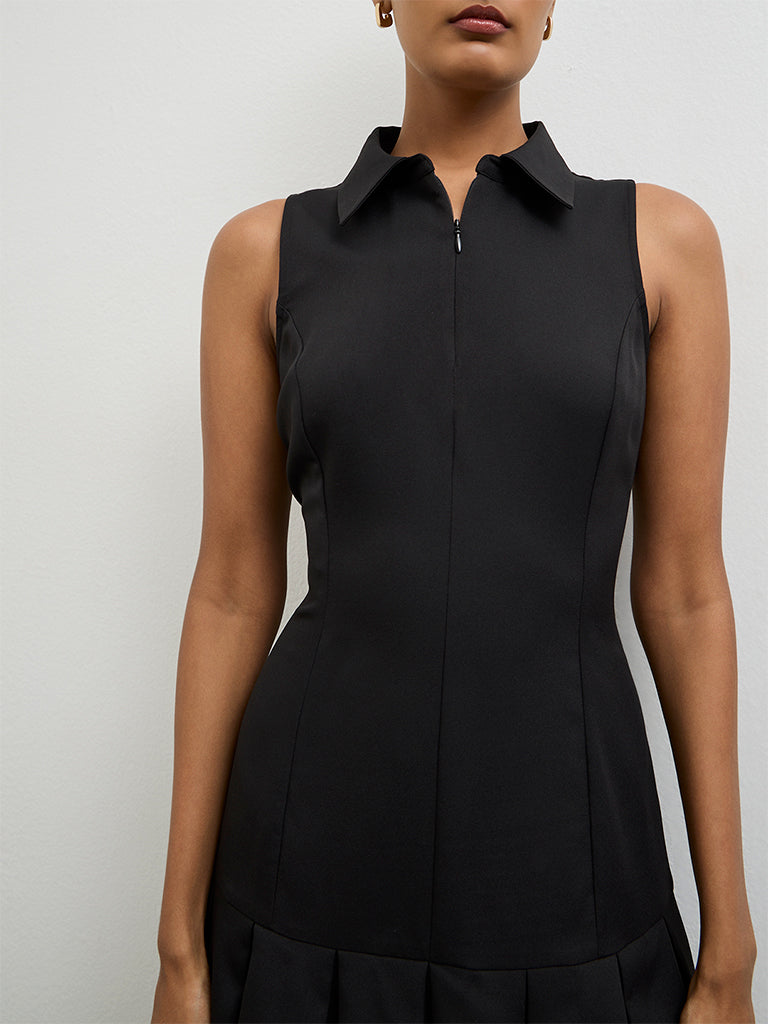 Buy Wardrobe Black Pleated Drop Waist Dress from Westside