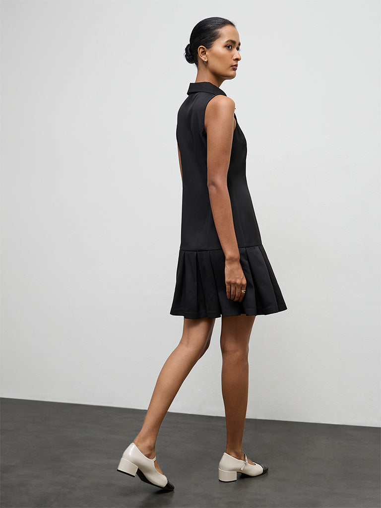 Buy Wardrobe Black Pleated Drop Waist Dress from Westside