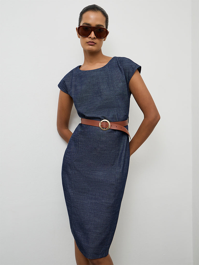 Wardrobe Indigo Denim A-Line Dress with Belt