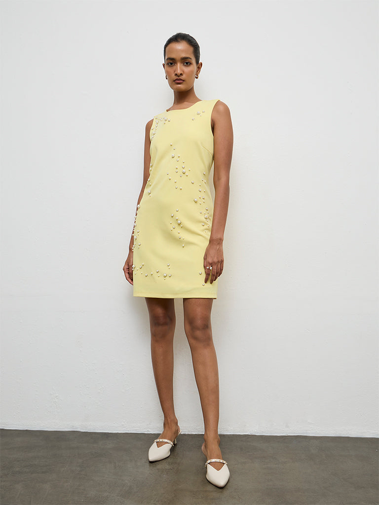 Wardrobe Yellow Embellished Straight Dress