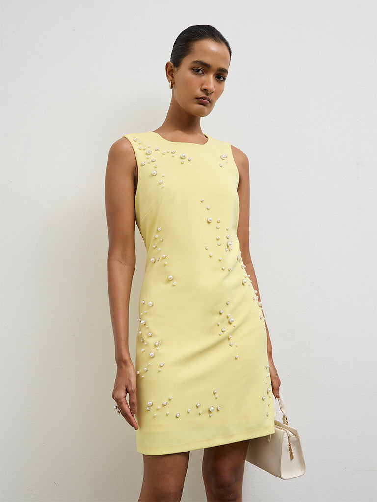 Wardrobe Yellow Embellished Straight Dress
