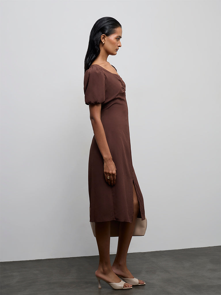 Wardrobe Dark Brown Ruched A-Line Dress