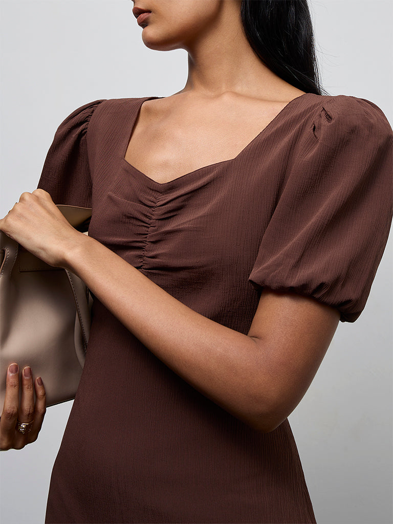Wardrobe Dark Brown Ruched A-Line Dress