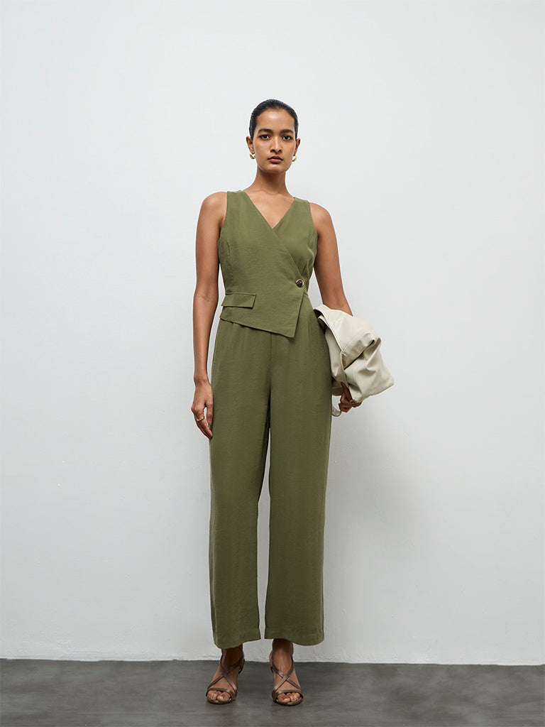 Wardrobe Olive Solid Jumpsuit