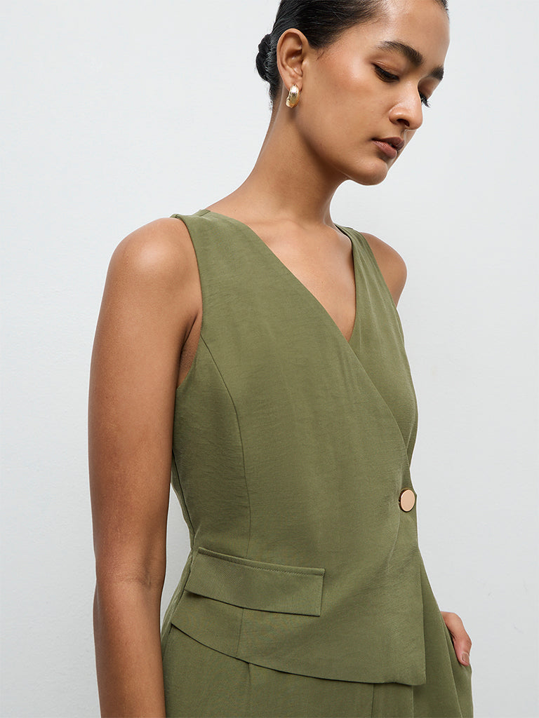 Wardrobe Olive Solid Jumpsuit