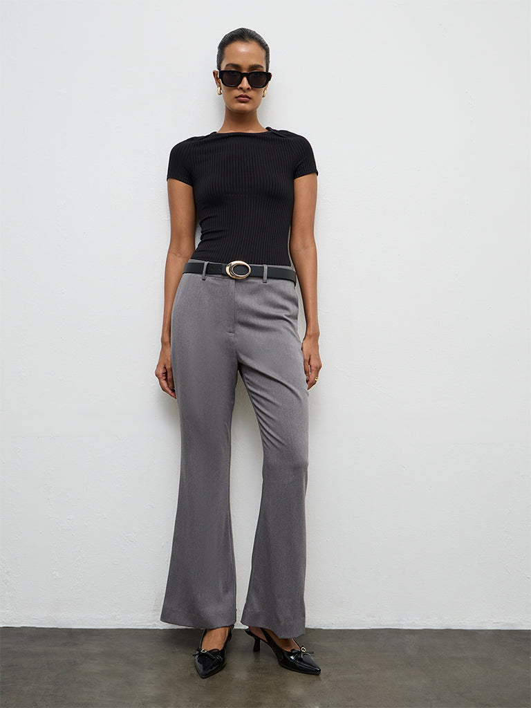 Wardrobe Black Ribbed-Textured Top