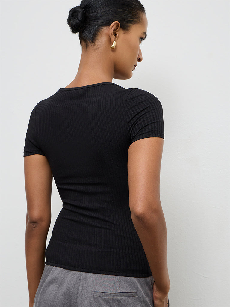 Wardrobe Black Ribbed-Textured Top