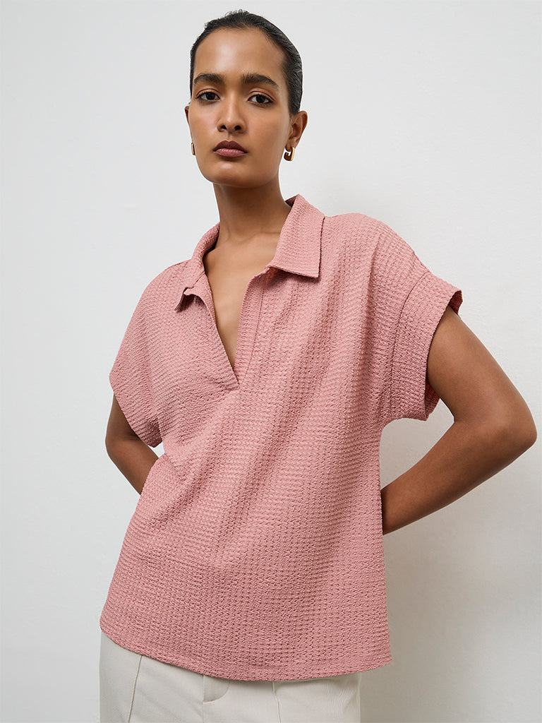 Wardrobe Dusty Pink Textured T-Shirt