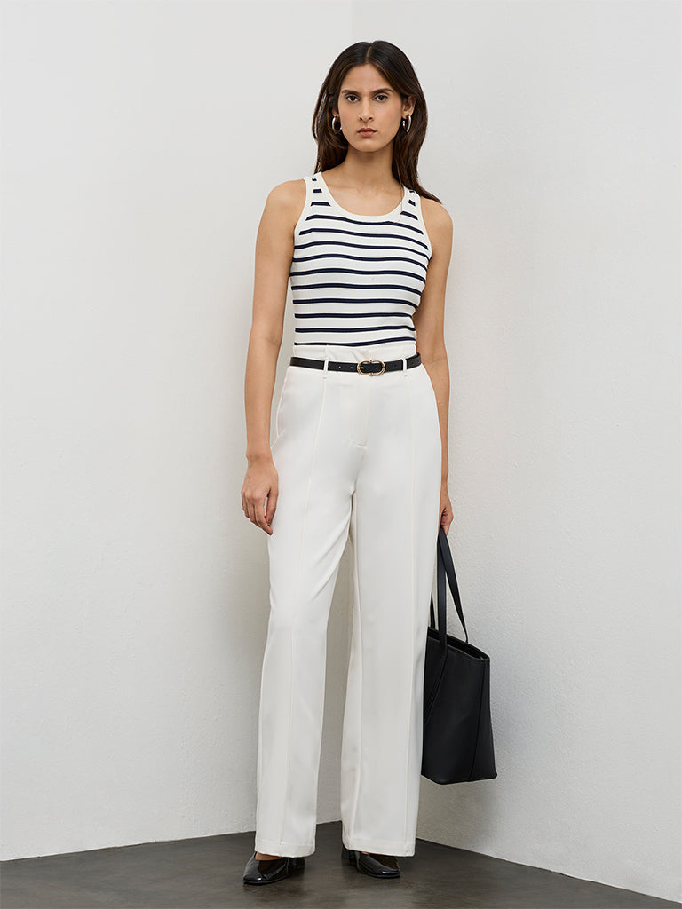 Wardrobe Ivory High-Rise Trousers with a Belt
