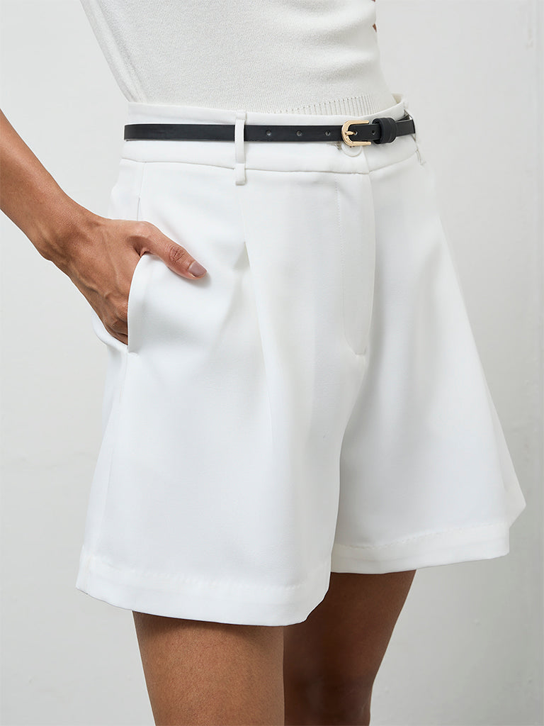 Wardrobe Ivory High-Rise Shorts with Belt