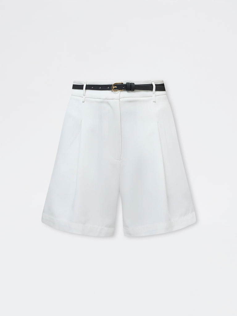 Wardrobe Ivory High-Rise Shorts with Belt