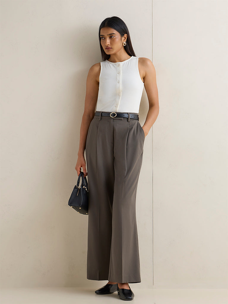Wardrobe Grey Solid High-Rise Trousers