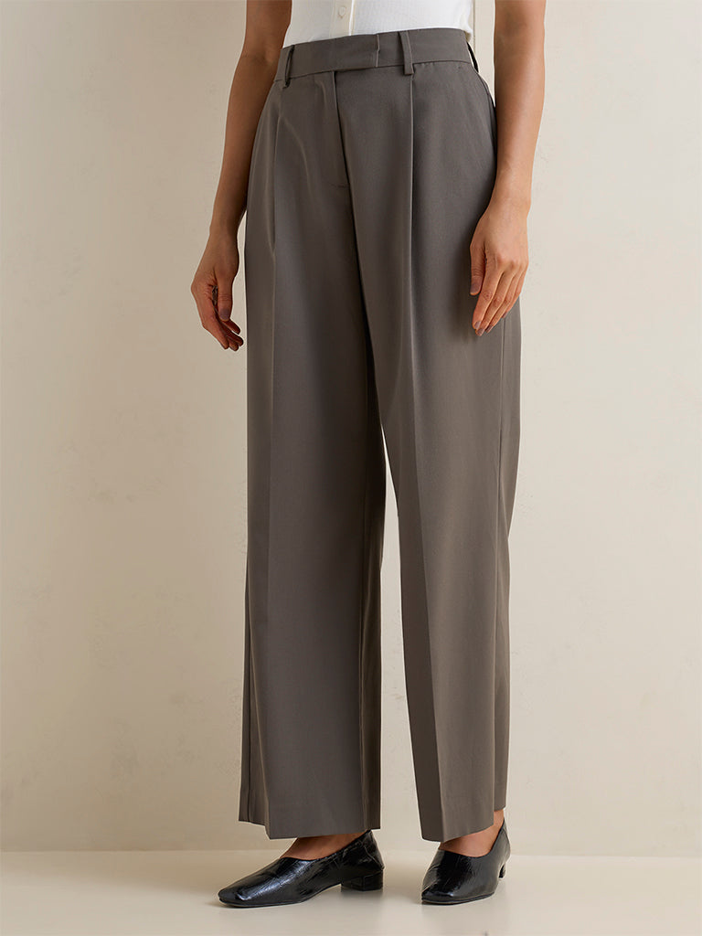 Wardrobe Grey Solid High-Rise Trousers